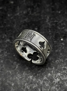 FuGui 新款原创扑克牌桃心指环 手工个性镂空元素桃心百搭宽戒指