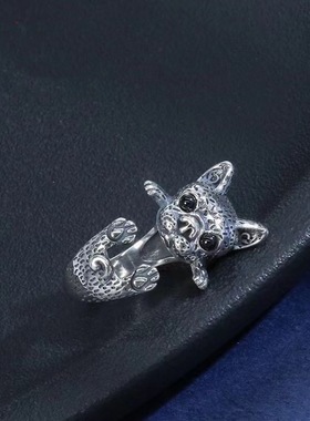 FuGui复古萌法国斗牛犬指环个性呆可爱小狗小众个性开口戒指女ins