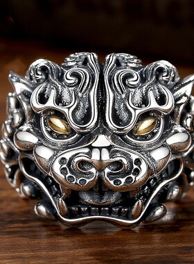 FuGui 新款手工貔貅戒指霸气男潮人复古天禄单身戒个性小众食指环