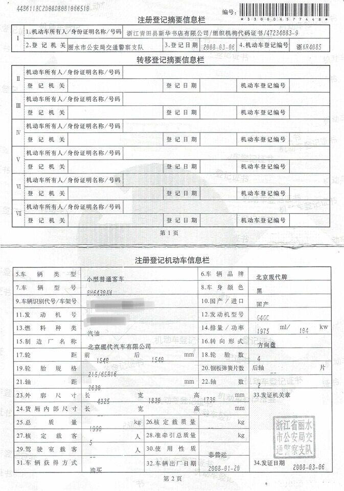 4月8日丽水市新华书店北京现代牌BH6430AW小型普通客车报废机动车一辆网络拍卖公告