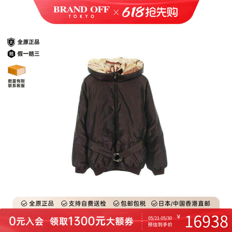 中古Hermes爱马仕女B级9新Down jacket羽绒夹克帆布外套棕色正品