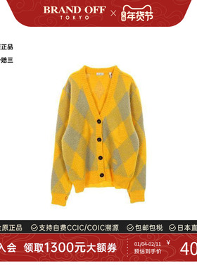 中古Burberry博柏利女S级99新cardigan开衫羊毛上衣黄色