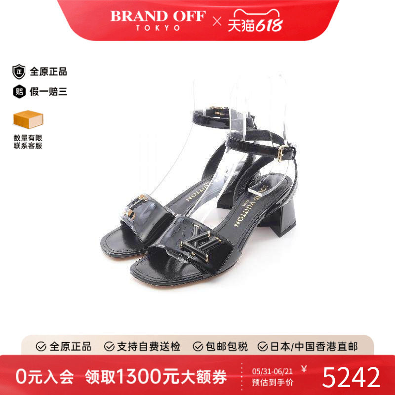 中古LV路易威登女A级95新Sandals凉鞋漆皮鞋黑色时尚百搭BRANDOFF