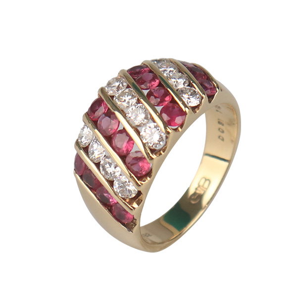 中古「95新」GAINSBOROUGH群镶红宝石钻石戒指K18黄金51号