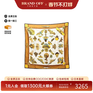 中古Hermes爱马仕女A级95新carres 90丝绸围巾/丝巾棕色