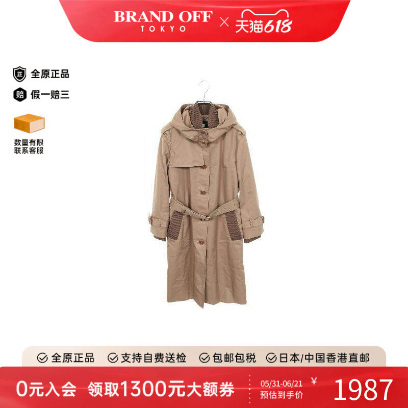 中古Coach蔻驰女A级95新trench coat风衣帆布外套灰色