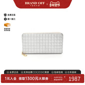 中古Celine赛琳女B级9新zipped wallet拉链钱包牛皮长钱包银色