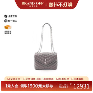 中古YSL圣罗兰女包A级95新chain shoulder链条肩带牛皮单肩包灰色