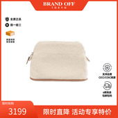 中古Hermes爱马仕女包A级95新Pouch小包帆布化妆包浅褐色BRANDOFF