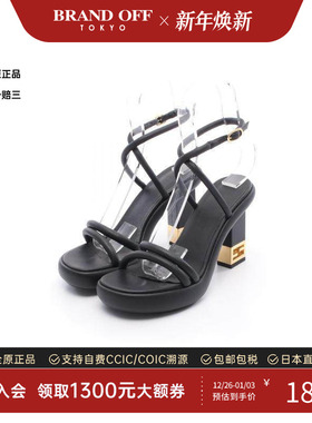 中古Fendi芬迪女B级9新baguette法棍包羊皮鞋黑色经典BRANDOFF