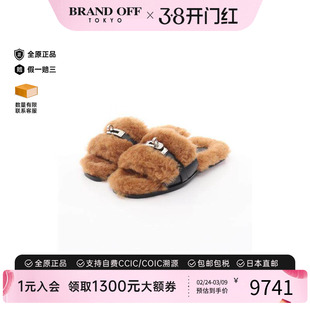 中古Hermes爱马仕女A级95新Mule穆勒鞋羊皮鞋棕色