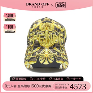 中古FENDI芬迪A级95新cap yellow围巾丝巾FXQ675 AK6T TU鸭舌帽