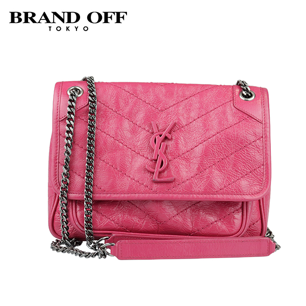 中古「85新」SAINT LAURENT(圣罗兰)NIKI玫红色牛皮迷你斜挎包