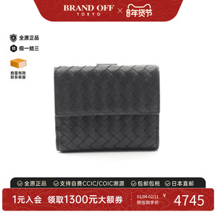 中古Bottega Veneta葆蝶家女S级99新bi-fold双折羊皮短钱包黑色