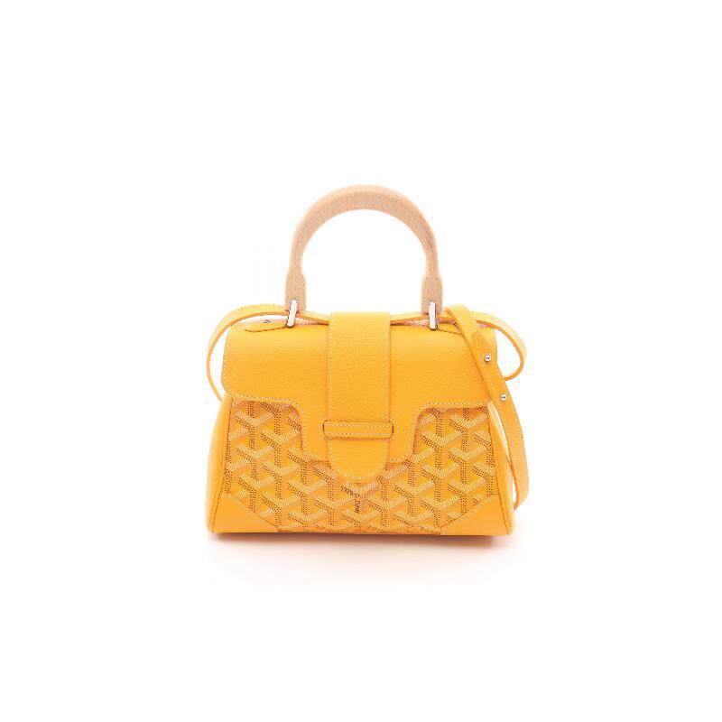 中古Goyard戈雅女包A级95新Handbag手包涂层/防水帆布斜挎包黄色