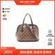 中古Gucci古驰女包B级9新Handbag手包涂层 防水帆布斜挎包浅褐色