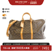 中古LV路易威登女包B级9新 Keepall Bandouliere波士顿老花斜挎包