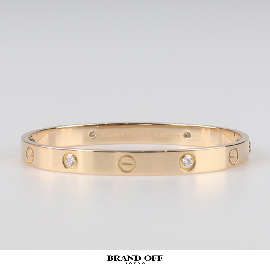 中古「95新」Cartier卡地亚LOVE宽版手镯镶嵌4颗三代750黄金17cm
