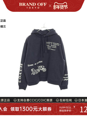 中古Coach蔻驰男B级9新pullover hoodie连帽套头衫棉上衣蓝色
