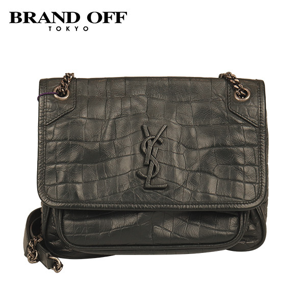 「9.0新」SAINT LAURENT(圣罗兰)墨绿色鳄鱼压纹牛皮小号斜挎包