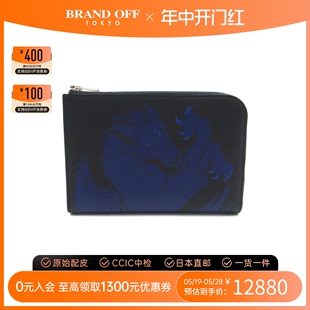 中古Hermes爱马仕A级95新wallet钱包硬币包黑色蓝色牛皮BRANDOFF