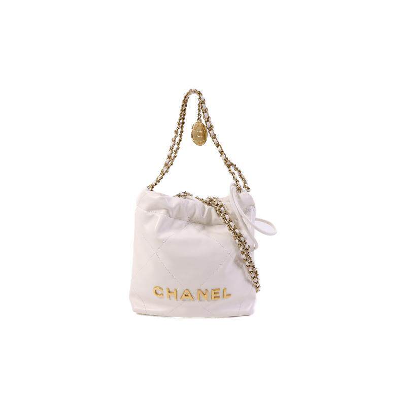 中古Chanel香奈儿女包A级95新Chanel 22 牛皮斜挎包白色BRANDOFF