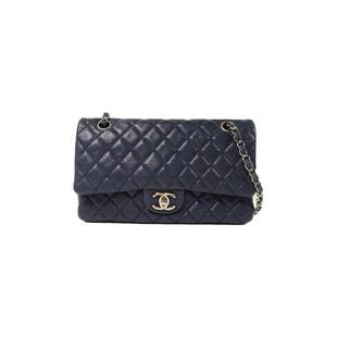 中古Chanel香奈儿女包B级9新Classic 25CF牛皮单肩包蓝色