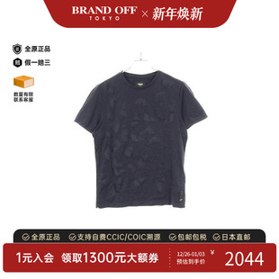 中古Fendi芬迪男A级95新cut BRANDOFF sew针织布棉上衣蓝色正品