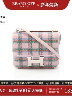 中古Hermes爱马仕女包S级99新Constance3mini康康牛皮单肩包粉色