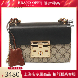 中古「8.5新」GUCCI(古驰)PADLOCK乌木色/棕色GG SUPREME斜挎包