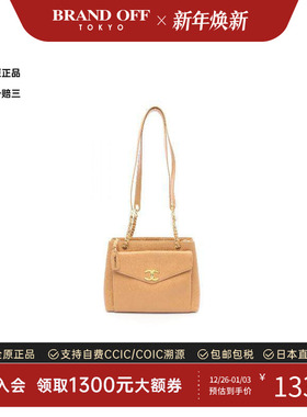 中古Chanel香奈儿女包B级9新turn lock转锁牛皮托特包棕色