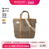 Bag托特包帆布斜挎包浅褐色正品 中古Coach蔻驰女包B级9新 Tote