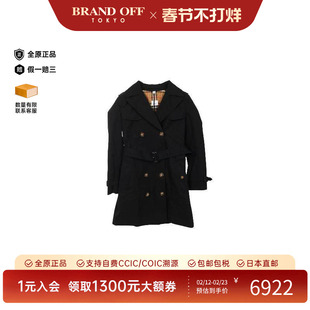 中古Burberry博柏利女A级95新trench coat风衣帆布外套黑色