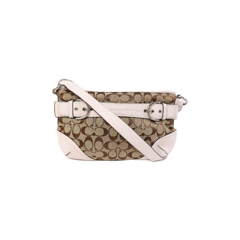 中古Coach蔻驰女包B级9新Shoulder bag肩包帆布斜挎包白色正品