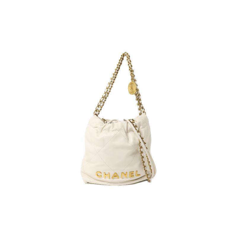 中古Chanel香奈儿女包B级9新 Chanel 22 牛皮斜挎包白色