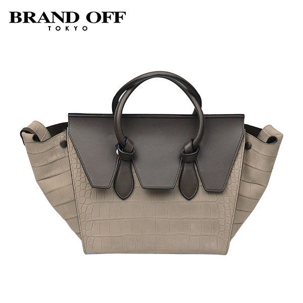 「9.0新」CELINE(赛琳)TIE KNOT灰色鳄鱼压纹磨砂牛皮小号手提包
