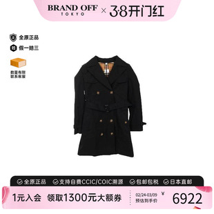 中古Burberry博柏利女A级95新trench coat风衣帆布外套黑色