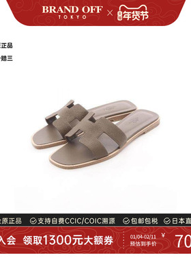 中古Hermes爱马仕女S级99新sandals凉鞋牛皮鞋灰色