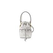 中古Fendi芬迪女包A级95新Bucket Bag水桶包牛皮斜挎包银色