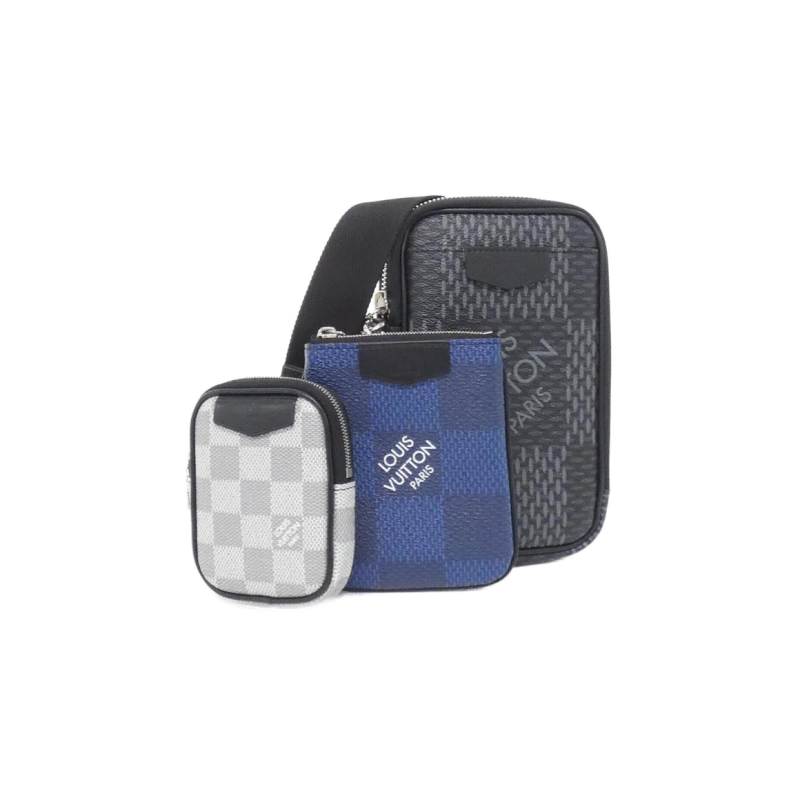 中古LV路易威登男包A级95新Graphite Modular Pouch棋盘格单肩包