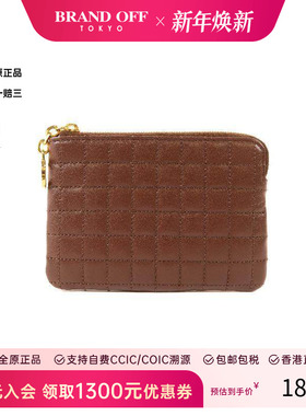 中古Celine赛琳女A级95新coin purse零钱包牛皮零钱包棕色
