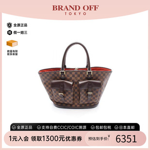 中古LV路易威登女包A级95新Manosque 防水帆布手提包棕色 GM涂层