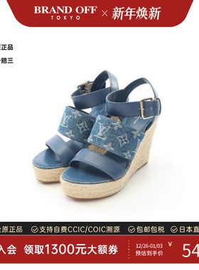 中古LV路易威登女A级95新Sandals凉鞋牛仔布鞋蓝色时尚BRANDOFF