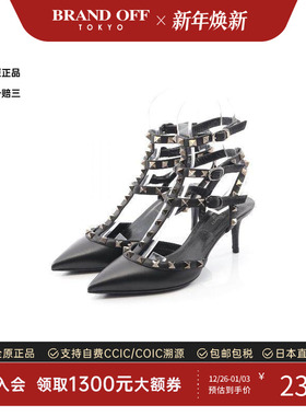 中古Valentino华伦天奴女A级95新pumps高跟鞋牛皮鞋黑色BRANDOFF
