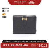 中古Hermes爱马仕女B级9新Bi fold wallet双折钱包牛皮短钱包黑色