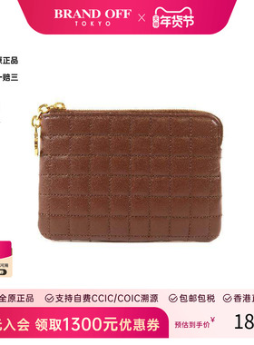 中古Celine赛琳女A级95新coin purse零钱包牛皮零钱包棕色