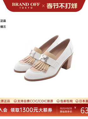 中古Hermes爱马仕女A级95新pumps高跟鞋牛皮鞋白色