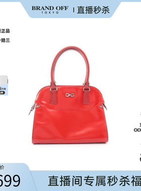 中古Ferragamo菲拉格慕女包B级9新Gancini博物馆牛皮手提包红色