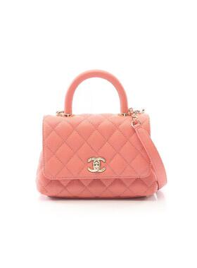 中古Chanel香奈儿女包A级95新Coco Handle牛皮斜挎包粉色