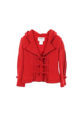 中古Chanel香奈儿女A级95新duffle coat粗呢大衣羊毛外套红色
